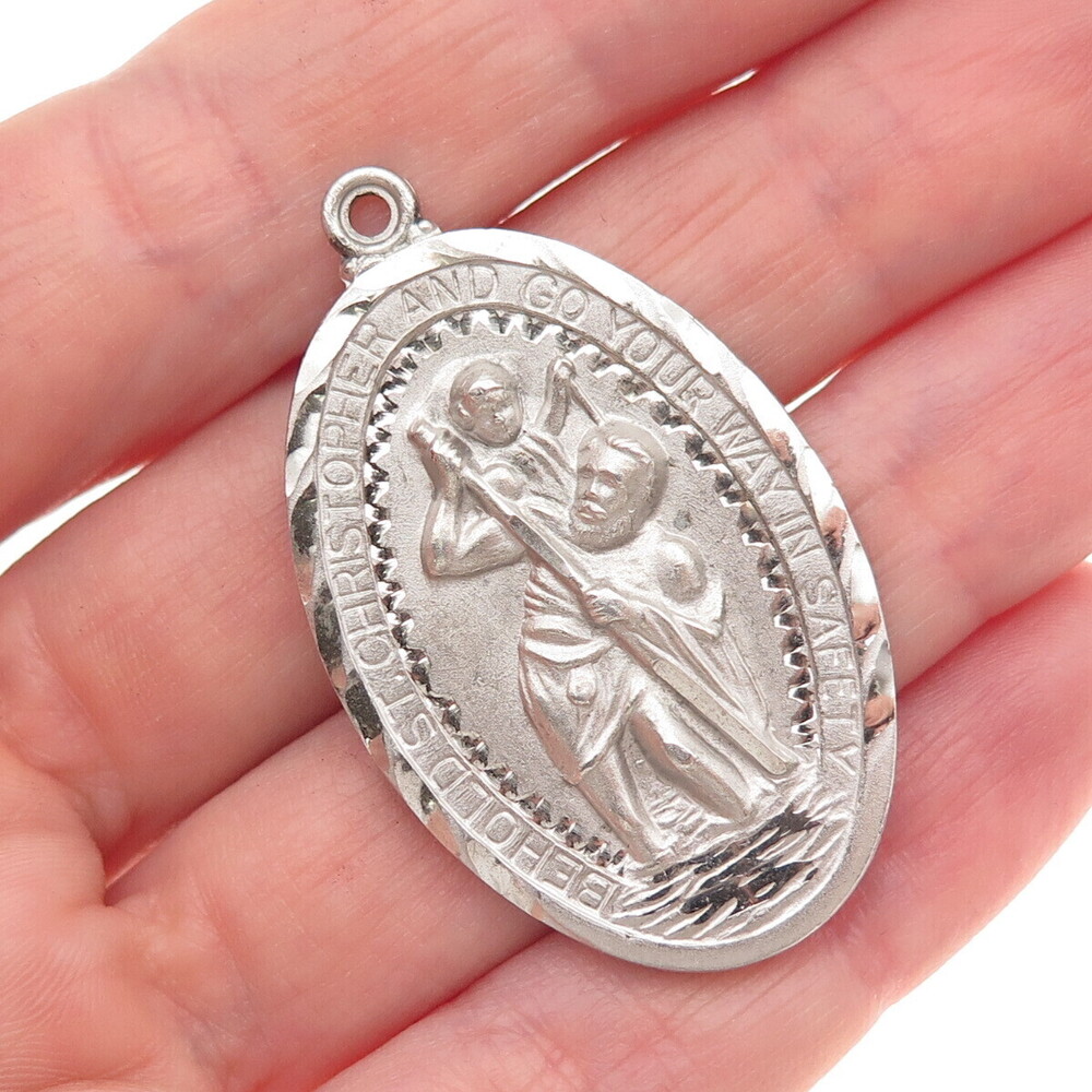 925 Sterling Silver Antique Art Deco St. Christopher Medal Charm Pendant
